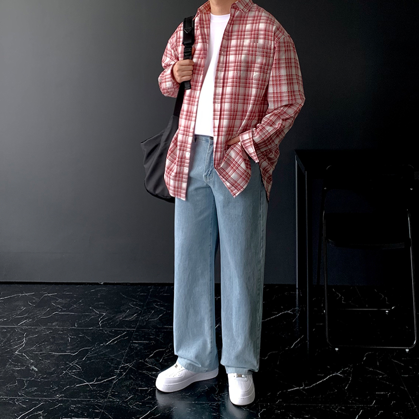 남자 가을 면 체크셔츠 오버핏남방 - 상세 이미지 3