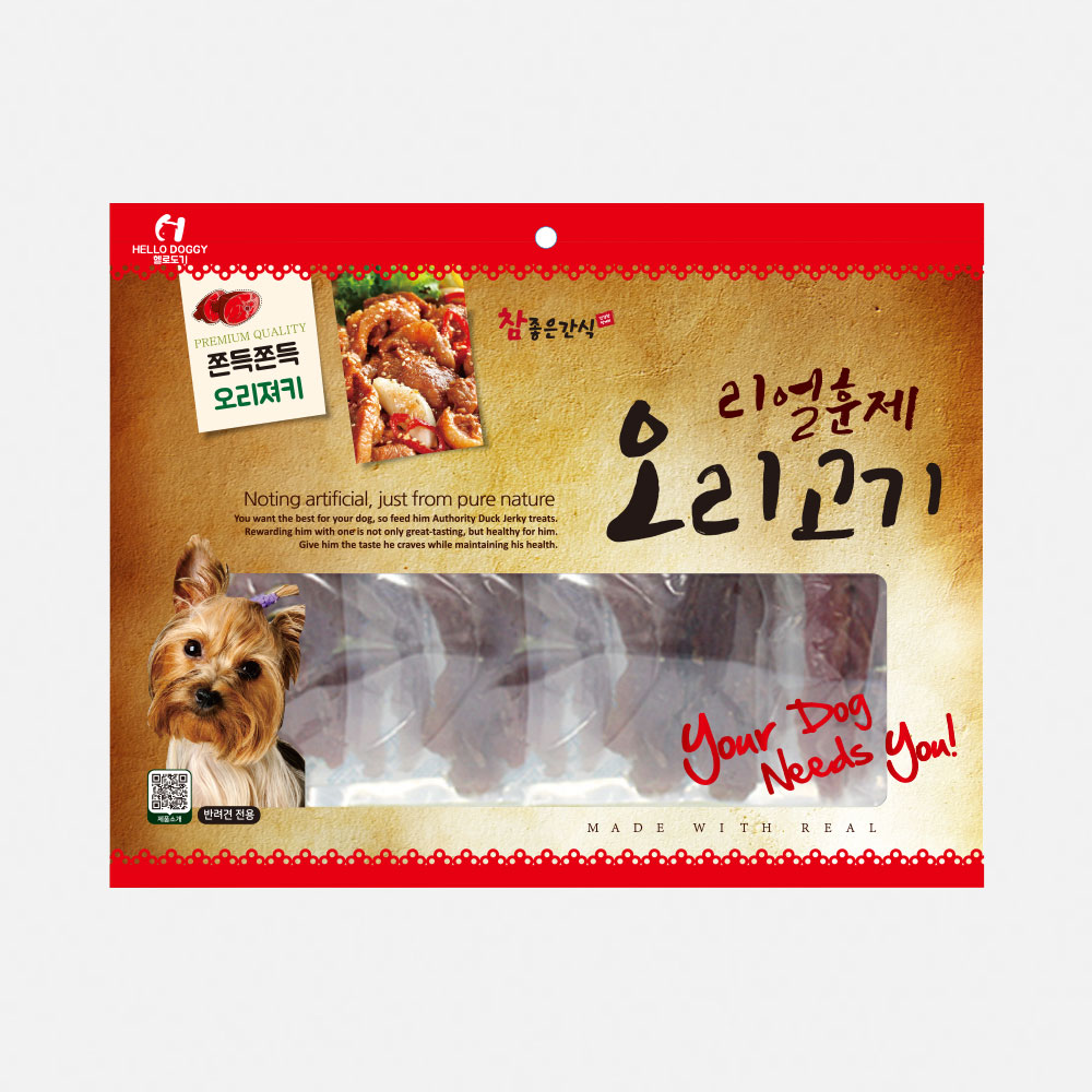 헬로도기 리얼훈제 강아지건조간식 강아지대용량간식 사사미 오리져키, 150g, 1개 - 메인 이미지
