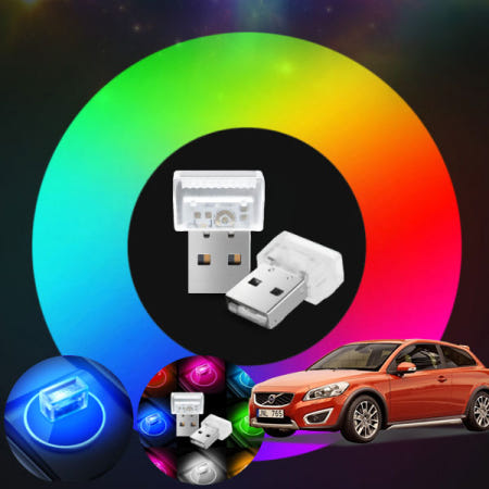 자체제작 오토패스 볼보C30(07~13) 차량용 레인보우 미니 USB LED 조명 7색 2EA