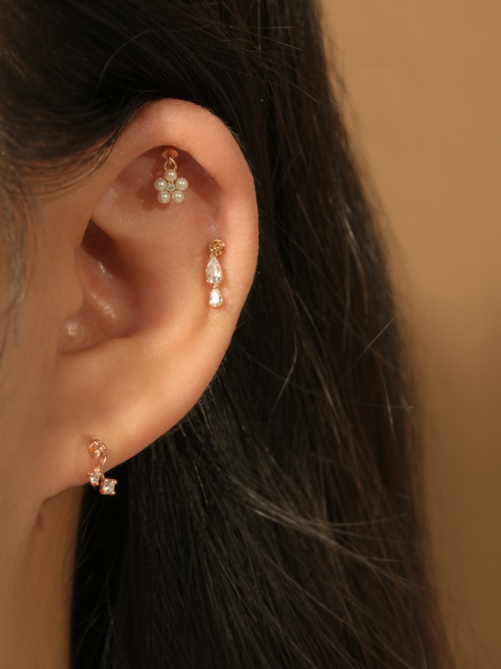 [0.8mm]14K 인터널 큐빅 앵두 드롭 라블렛 피어싱 귀걸이 이미지 7