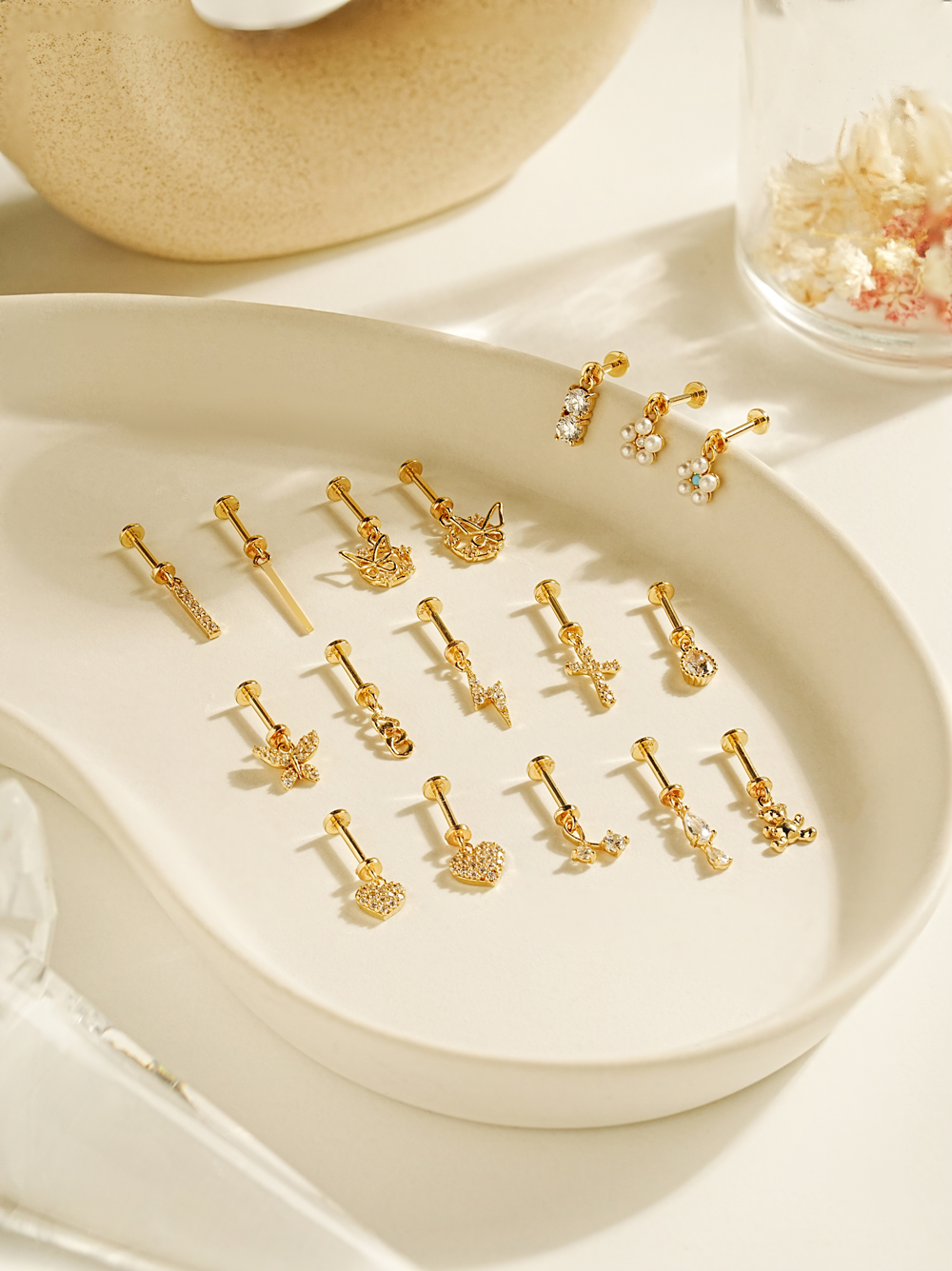 [0.8mm]14K 인터널 히든 헬릭스 드롭 라블렛 피어싱 귀걸이 모음전 이미지 7