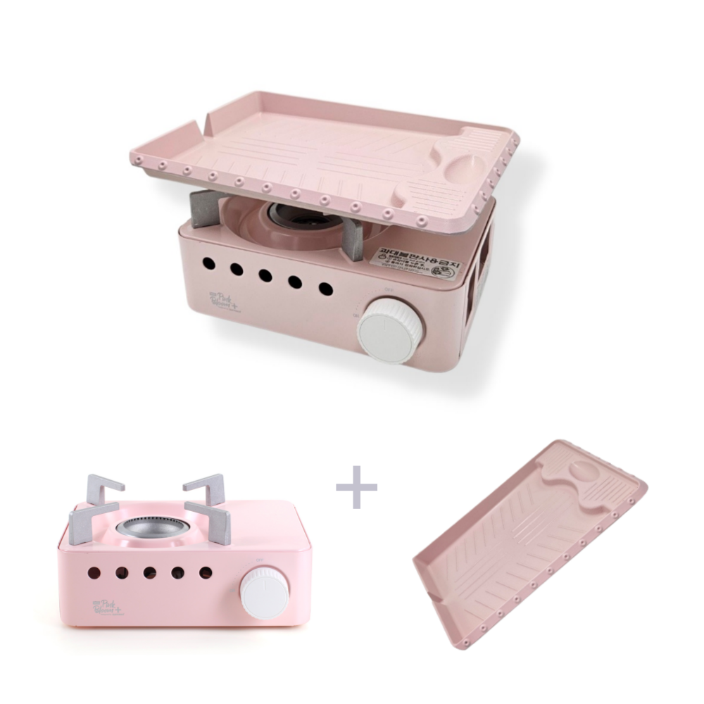 휴대용 가스버너 미니 캠핑버너 핑크 썬터치 브루스타 고기불판 2종세트