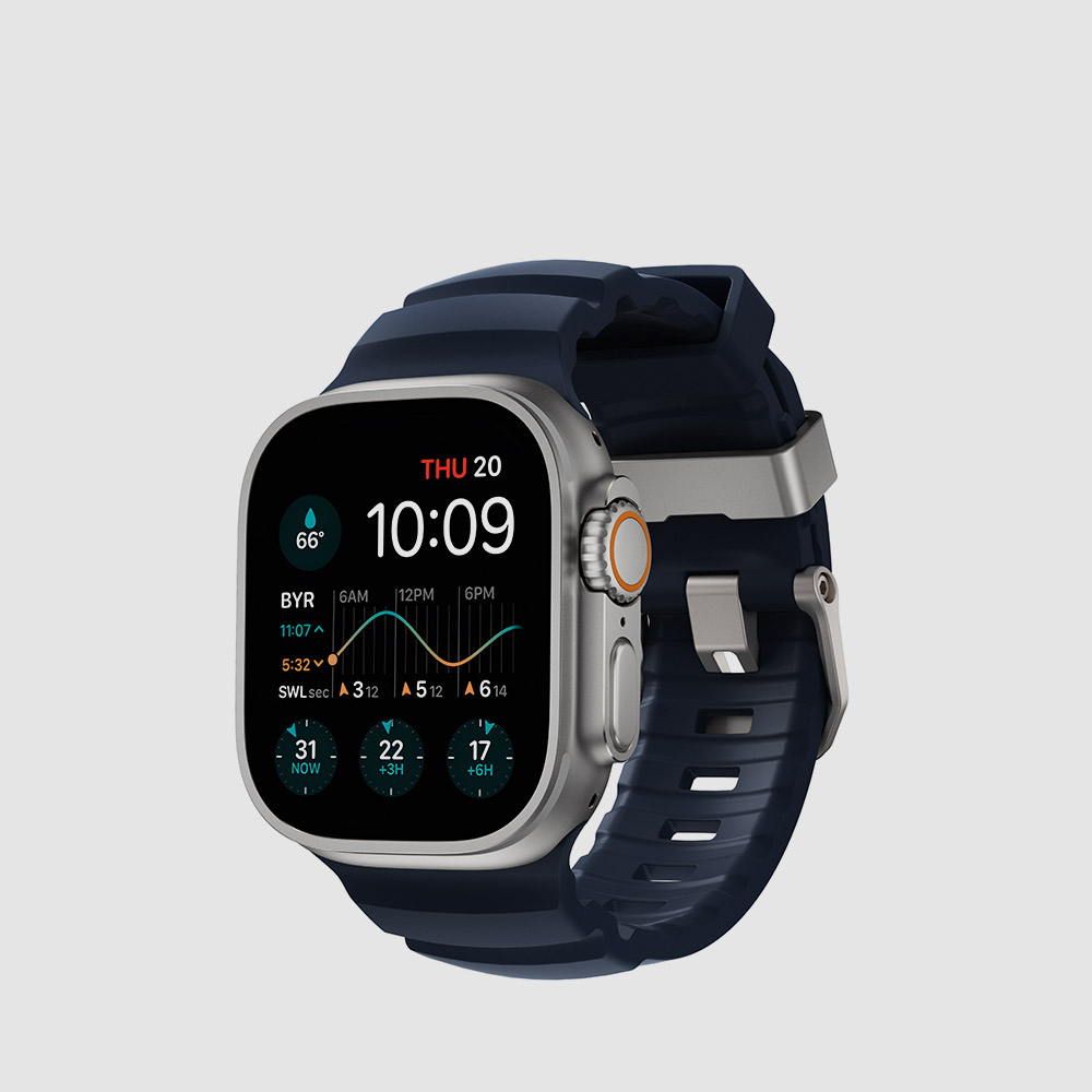 노마드 애플워치 스포츠 티타늄 스트랩 로키 포인트 - 아틀란틱 실버 버클 / 울트라 SE