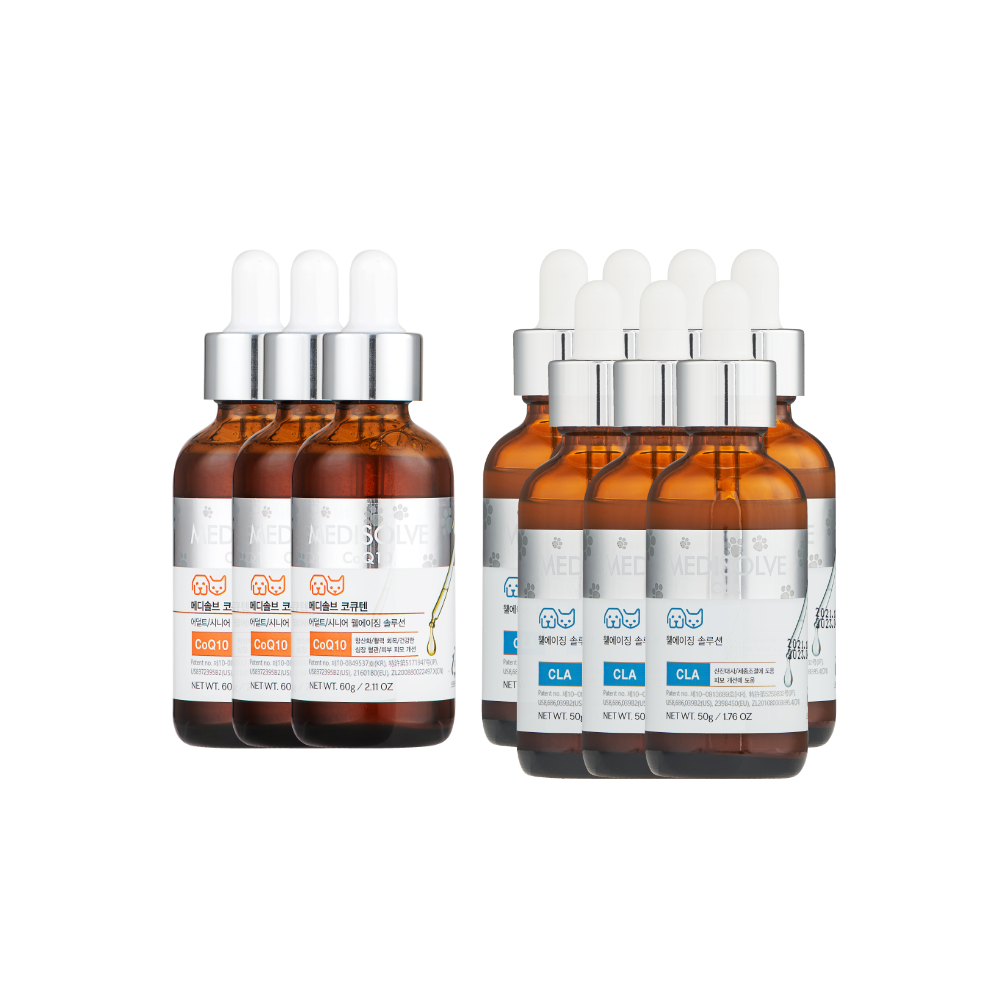 메디솔브 코큐텐(60g) 3개+씨엘에이(50g) 7개 세트 강아지 고양이 영양제 액상 - 상품 이미지