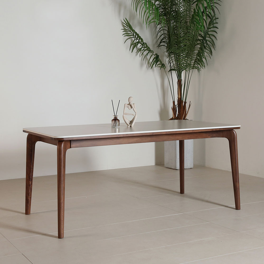 스코나 카튼스 호두나무 월넛 원목 포세린 세라믹 4인 1500 다이닝 식탁 테이블