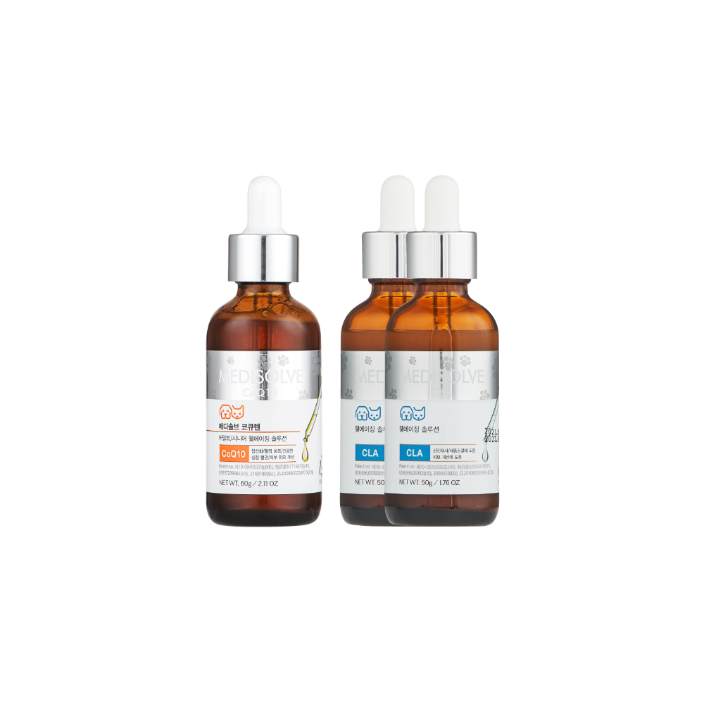 메디솔브 코큐텐(60g) 1개+씨엘에이(50g) 2개 세트 강아지 고양이 영양제 액상 - 메인 이미지