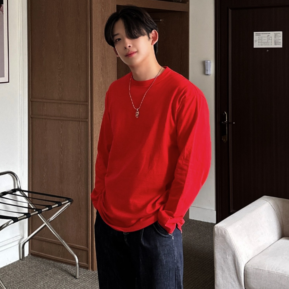 1+1 남자 딕레 봄 가을 무지 라운드 긴팔 티셔츠 8컬러 - 상세 이미지 3