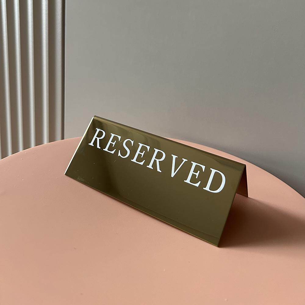 식당 예약석 테이블 표지판 고급 안내판 RESERVED 골드 금속 레스토랑 - 상품 이미지