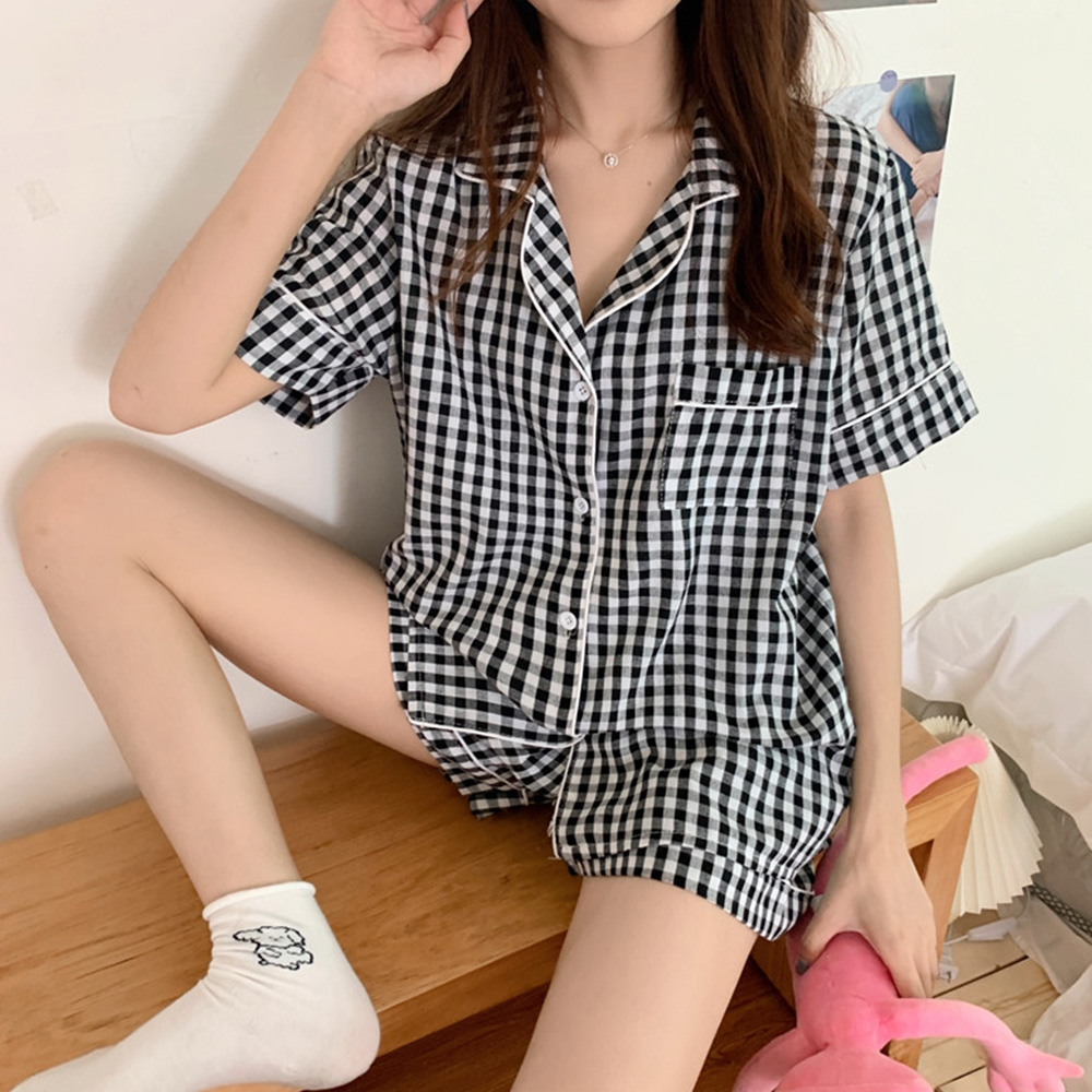 아사면잠옷 홈웨어 파자마파티 반바지 여름잠옷 반팔 세트 - 상세 이미지 4