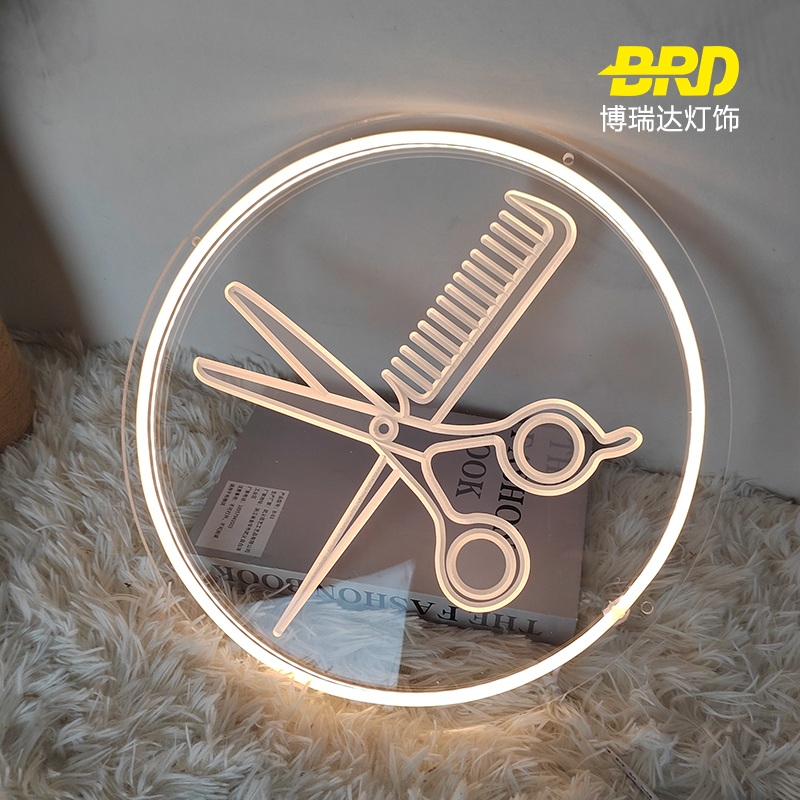 미용실 네온사인 LED 조명 이발소 가위 빗 광고판 가위 (30X30cm) - 상세 이미지 2