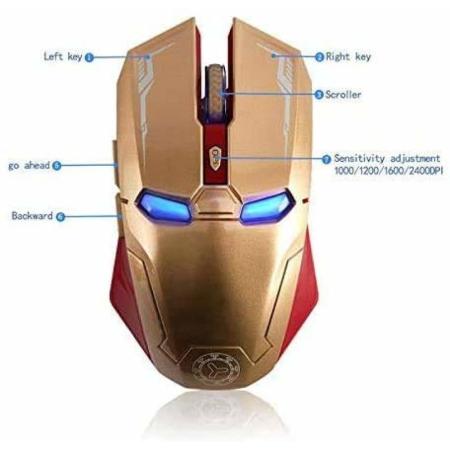 Fitzladd 게임 무선 마우스, 6버튼 무소음 아이언 마우스 2.4G, 노트북 및 PC용 USB 나노 수신기 포함(골드) : 다-이지