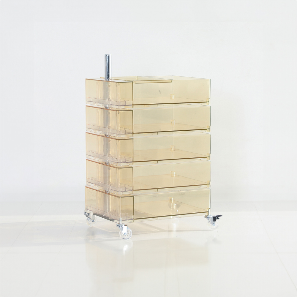 빙그리 회전서랍 트롤리 5단 투명옐로우 8128.1812