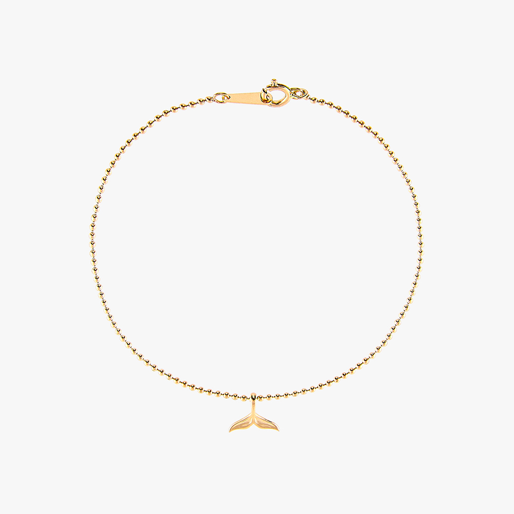 14k 행운의 미니 고래 볼 체인 금 팔찌