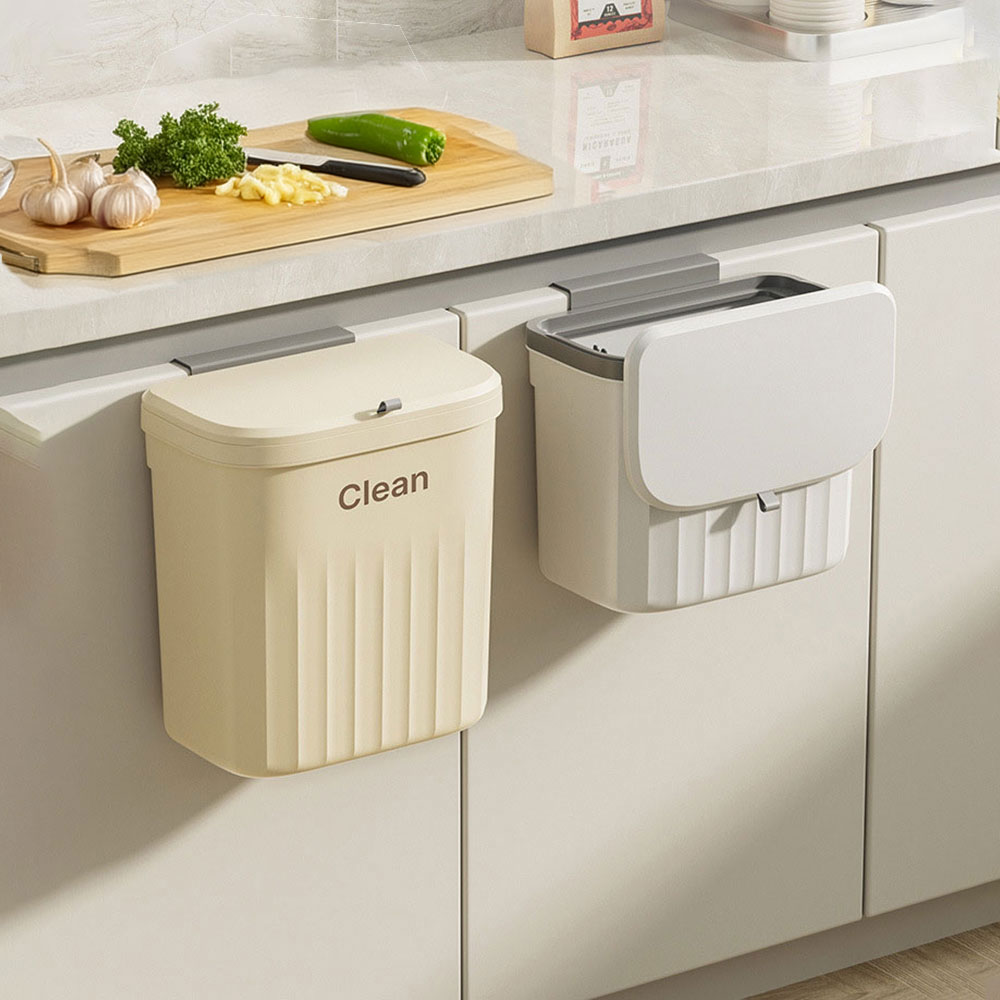 주방 휴지통 냄새 안 나는 원터치 틈새 쓰레기통 화장실 벽걸이휴지통 크림화이트8.5L