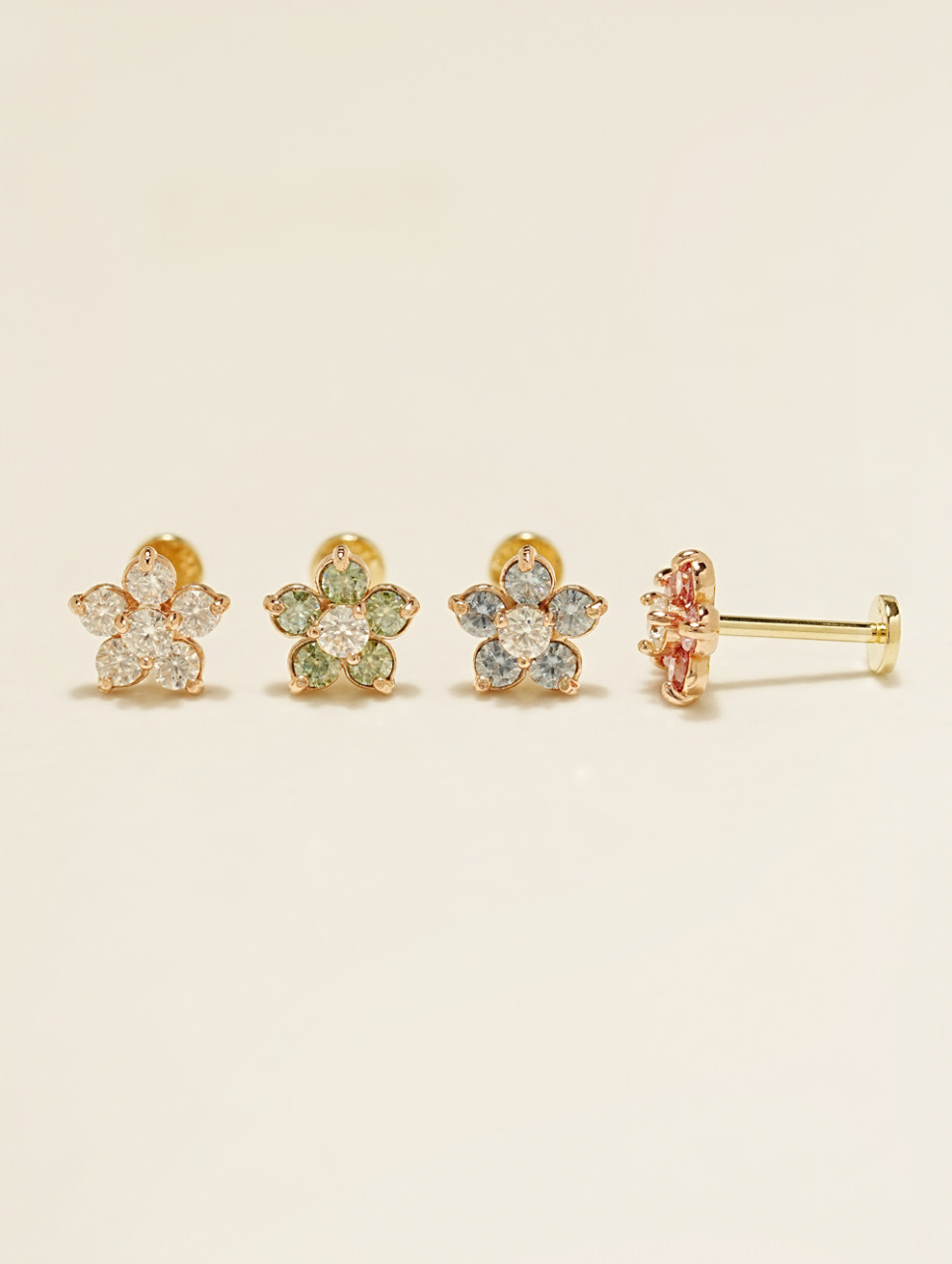 [1mm/1.2mm]14K 인터널 모이사나이트 다이아 플라워 라블렛 피어싱 - 상세 이미지 4