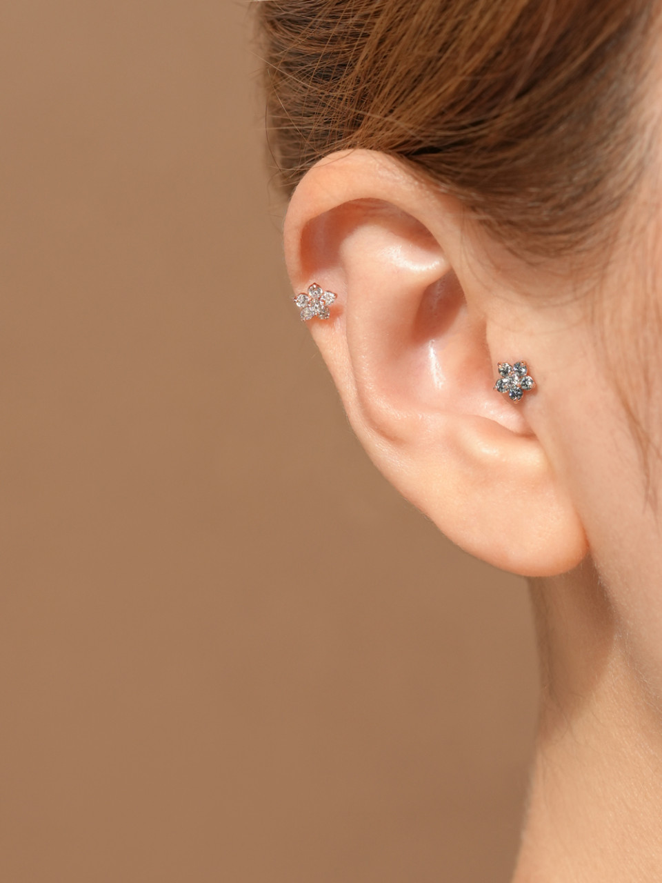[1mm/1.2mm]14K 인터널 모이사나이트 다이아 플라워 라블렛 피어싱 이미지 7