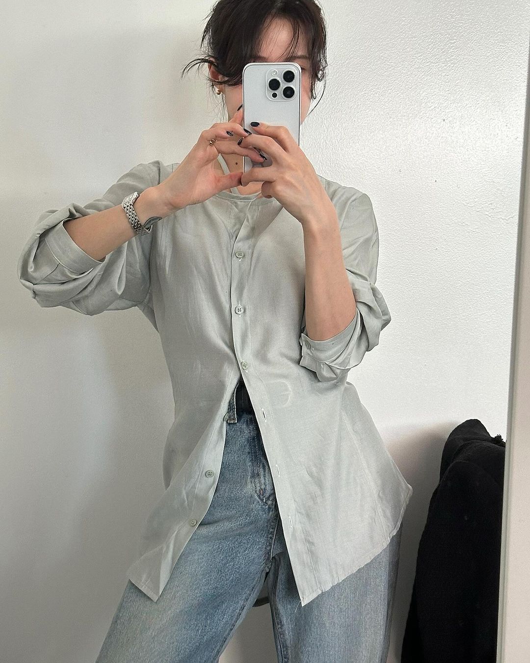 라비노 여성 가을 리본 타이 루즈핏 블라우스