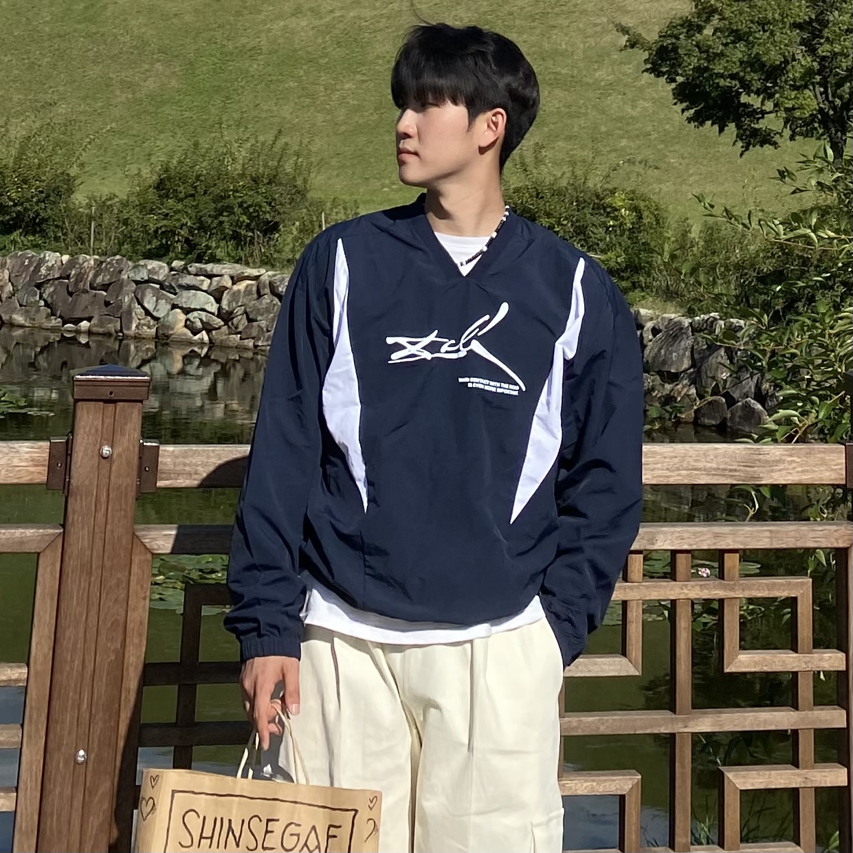 나일론 맨투맨 바람막이 티셔츠 우븐 오버핏 - 상세 이미지 2