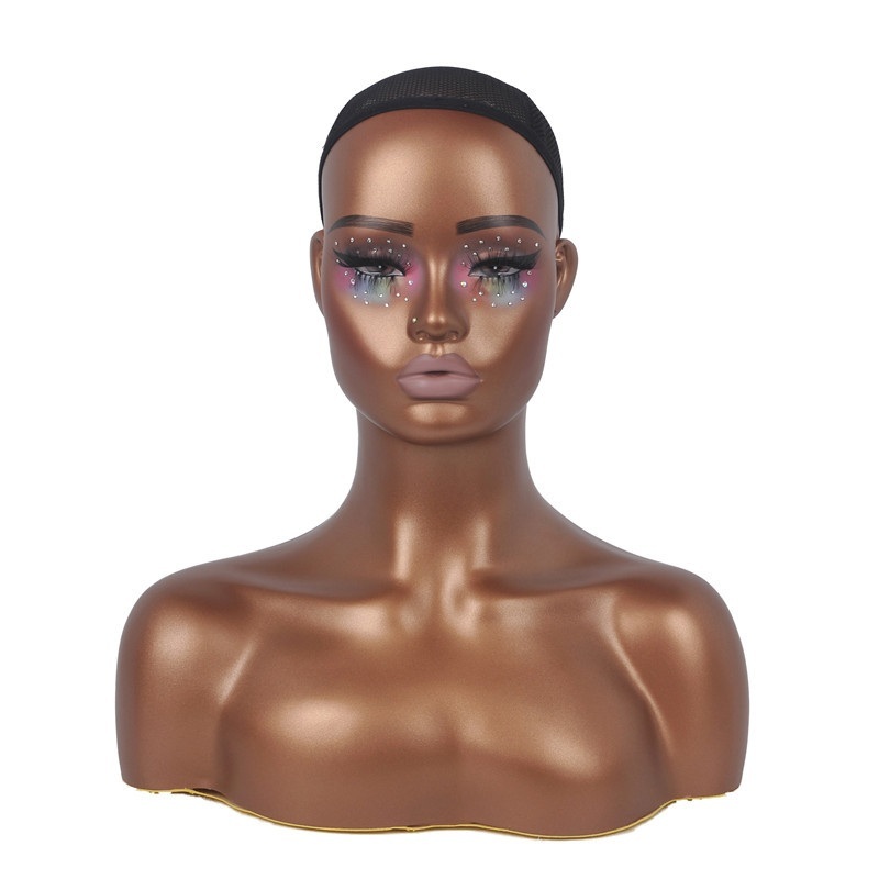 흑인 얼굴 두상 마네킹 블랙 가발 귀걸이 - 상세 이미지 5