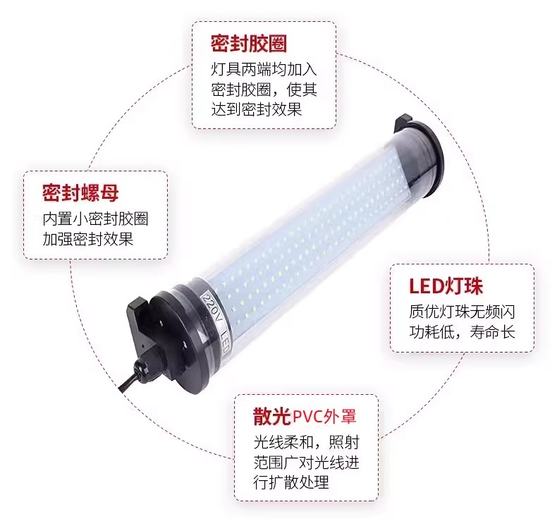 산업용 작업등 LED 공작 기계 회전 형광등 방수 220vLEDX 200mm - 상세 이미지 4