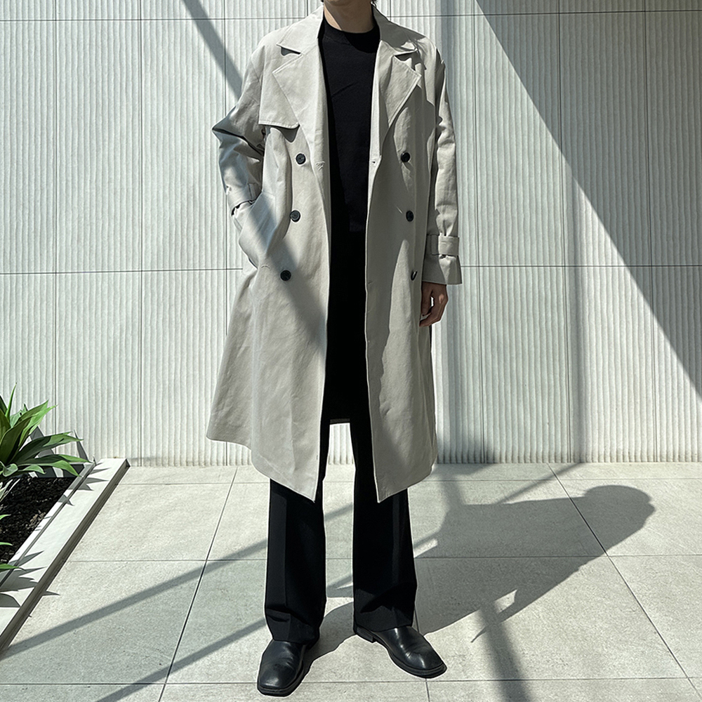 남자 코트 오버핏 로브 봄 가을 남자 트렌치 코트 - 메인 이미지