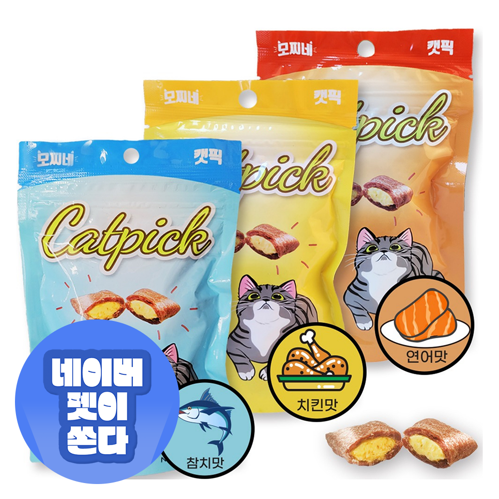 모찌네 고양이비스켓 덴탈 간식 캣픽 3종 혼합 85gX3개입 제품 이미지