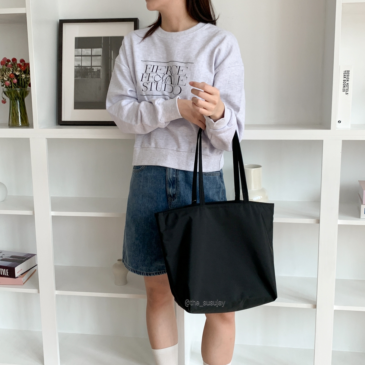 베이직 나일론숄더백 휘뚜루마뚜루 천가방 가벼운 여자 대학생 직장인 보부상가방 - 상세 이미지 4