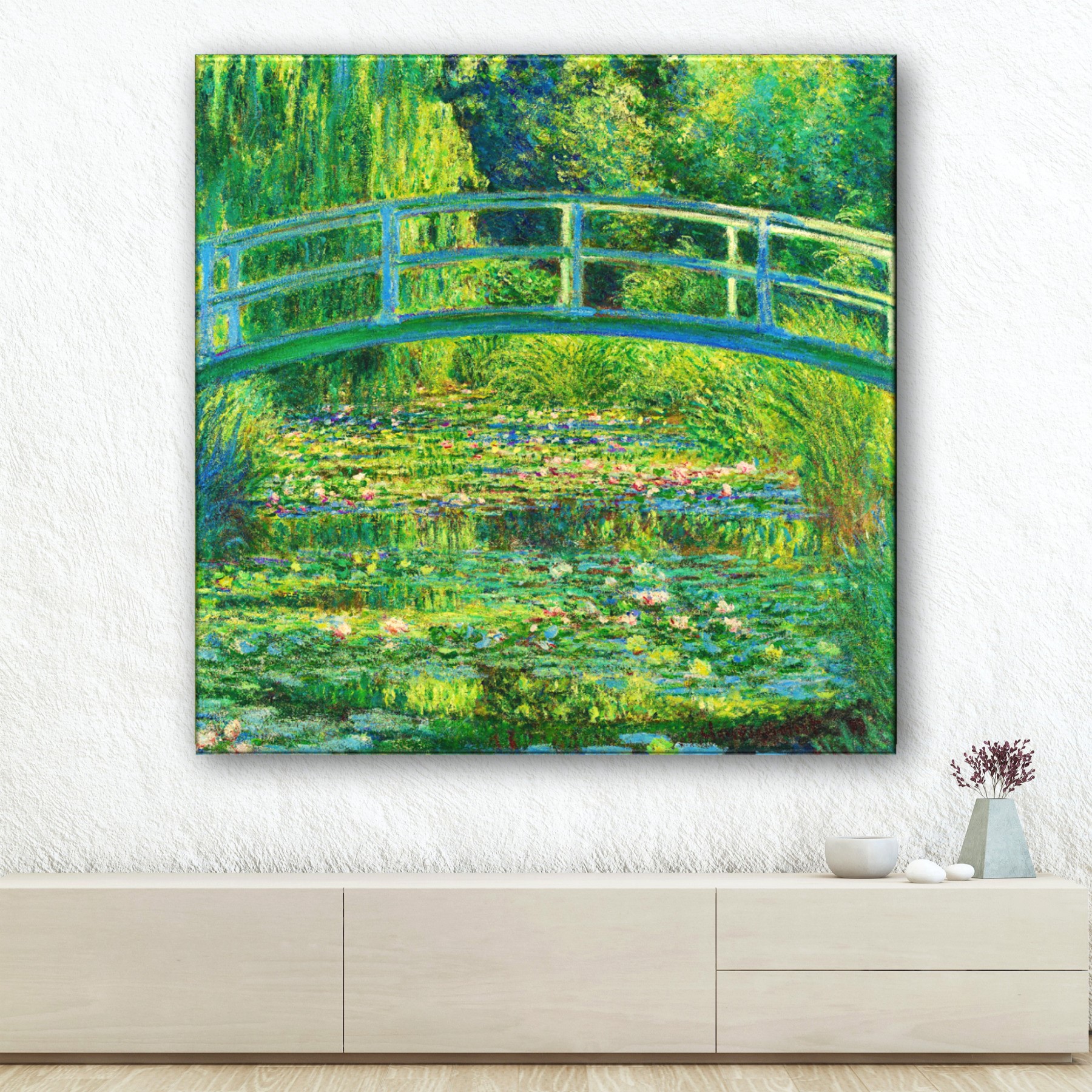 클로드 모네 액자 100x100cm 흰색 수련 연못 거실그림 명화 대형 현관 카페인테리어