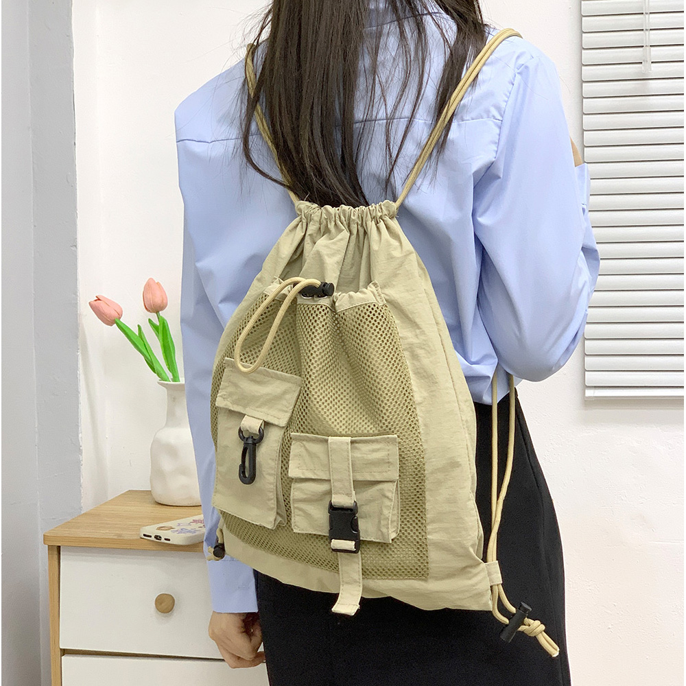 가벼운 나일론 초경량 백팩 대학생 여대생 메쉬포켓 조리 백팩 엄마 외출 여행 스트링 백팩 - 상품 이미지