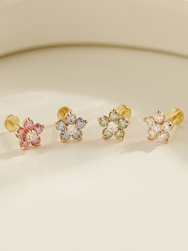 [1mm/1.2mm]14K 인터널 모이사나이트 다이아 플라워 라블렛 피어싱 - 상세 이미지 2