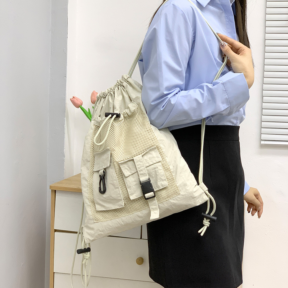 가벼운 나일론 초경량 백팩 대학생 여대생 메쉬포켓 조리 백팩 엄마 외출 여행 스트링 백팩 - 상세 이미지 5