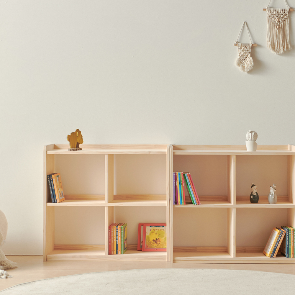 착한목수 소나무 DIY 원목 낮은 책장 책꽂이 아기 교구장 수납 2단600