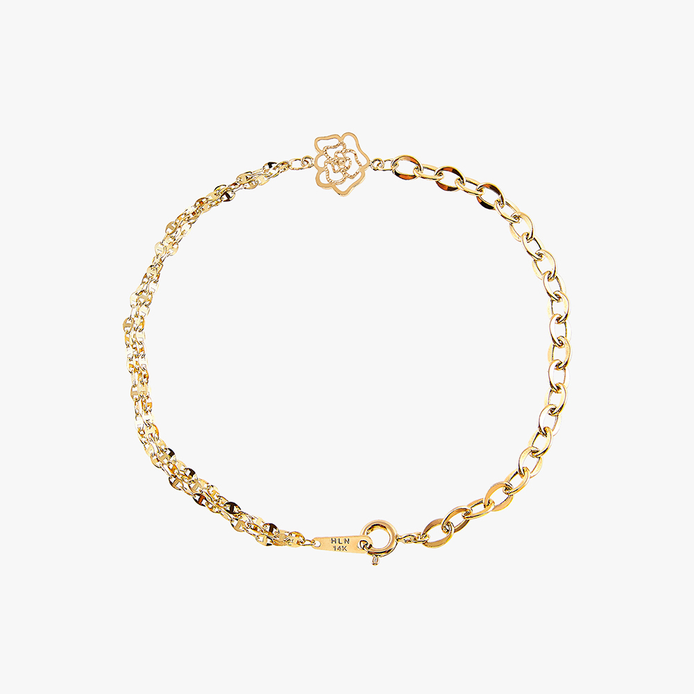 14k 18k 하프 할로우 프리모 비바 레이어드 체인 금 팔찌