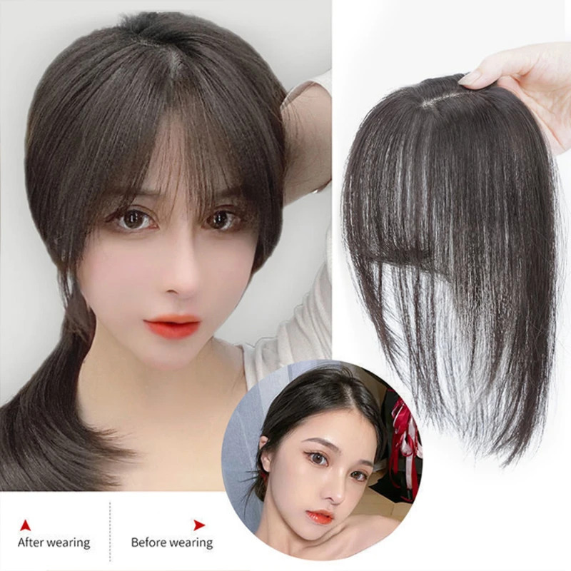 앞머리 가발 여성용 프렌치 에어 보이지 않는 가짜 머리카락 자연스러운 스타일링 헤어 익스텐션 접착제 없는 클립 일상 사용 : 램프의요정찌니