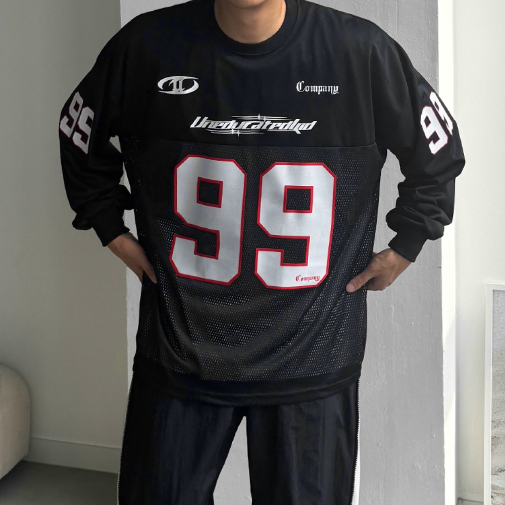 남자 더렌 박스 오버핏 99 매쉬 져지 럭비 맨투맨 티셔츠 - 메인 이미지