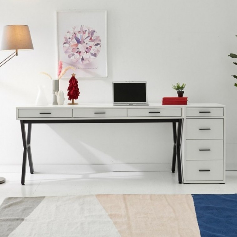 가구산책 화이트 1800 철제 서랍책상세트 RC317 - 메인 이미지