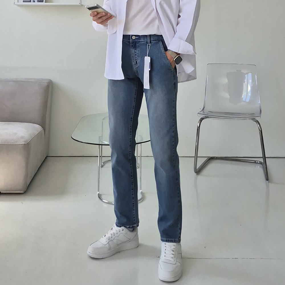 남자 청바지 빅사이즈 일자핏 스판 밴딩 청바지 - 상세 이미지 3