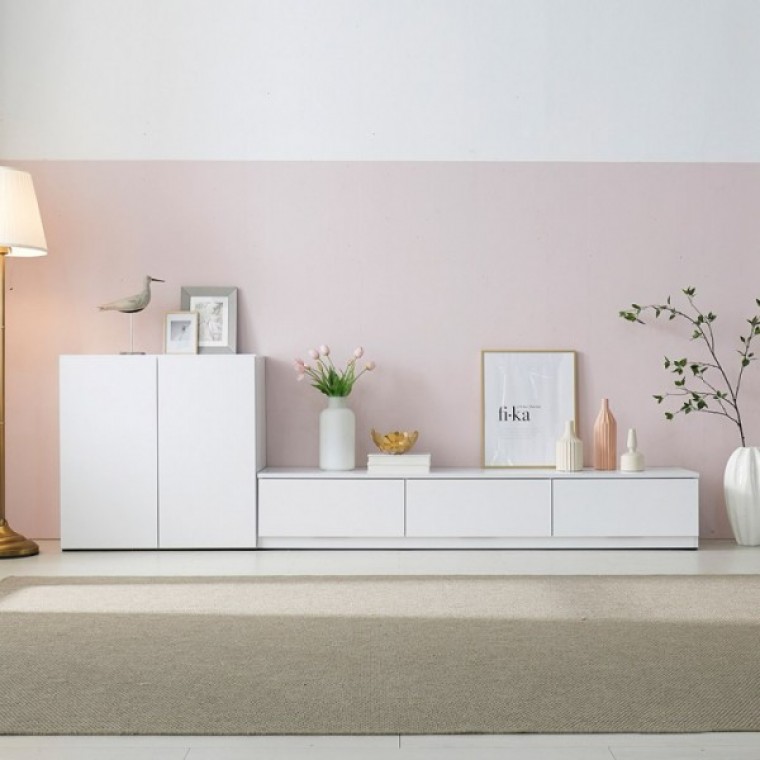 가구산책 화이트 2600 거실장세트 수납장 TV다이 RC109