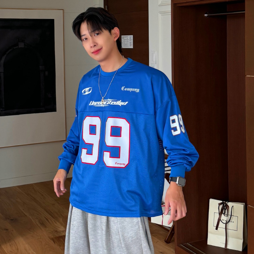 남자 더렌 박스 오버핏 99 매쉬 져지 럭비 맨투맨 티셔츠 이미지 6