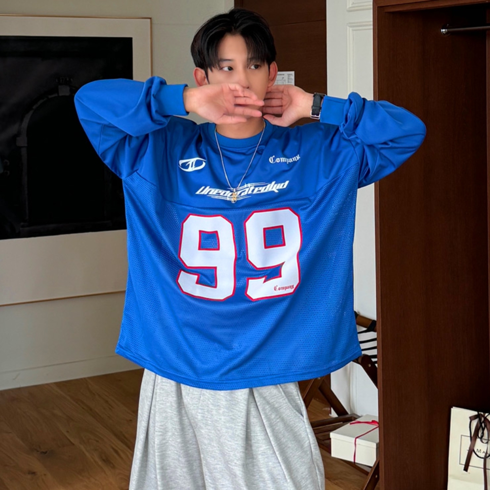 남자 더렌 박스 오버핏 99 매쉬 져지 럭비 맨투맨 티셔츠 - 상세 이미지 3