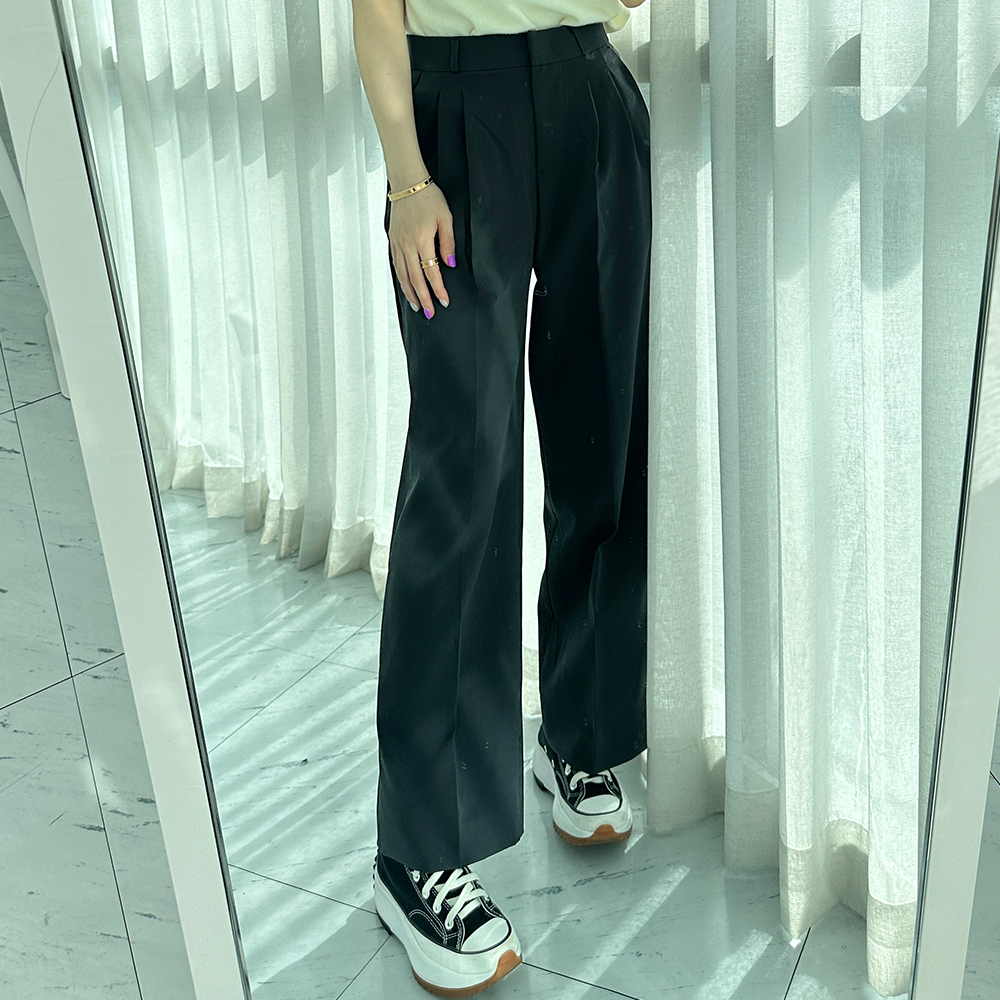 핀턱와이드팬츠 하이웨스트슬랙스 키작녀슬랙스 - 상품 이미지