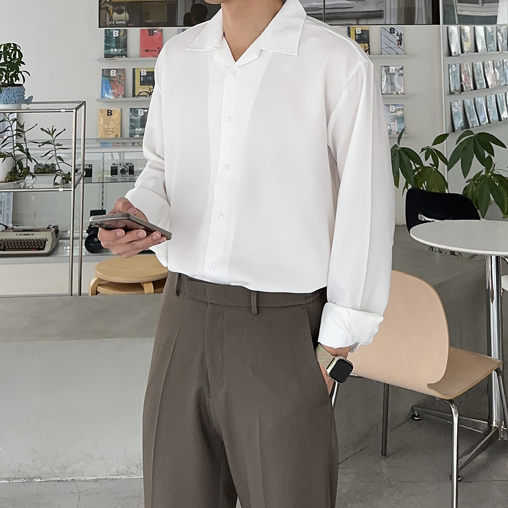 남자셔츠 오버핏 오픈카라 링클프리 흰색 남방 남자와이셔츠 - 상세 이미지 4