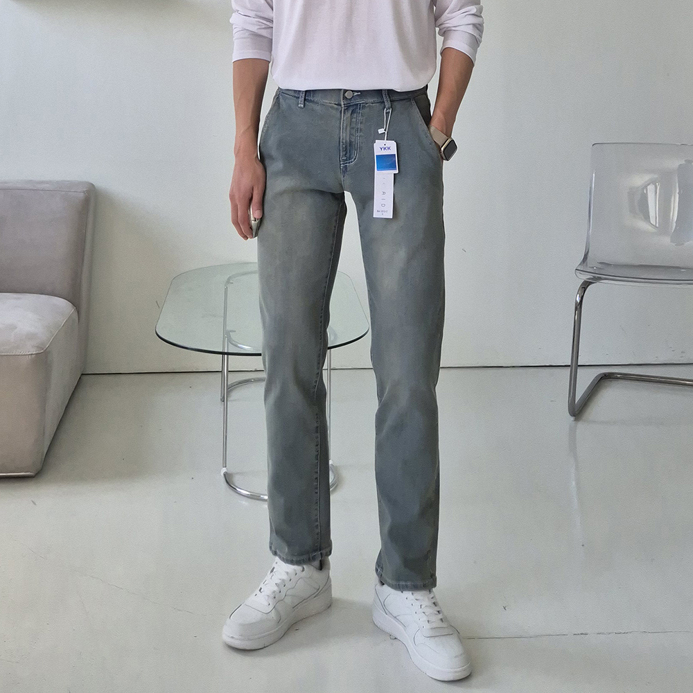 남자 청바지 빅사이즈 일자핏 흑청 스판 청바지 - 상세 이미지 4
