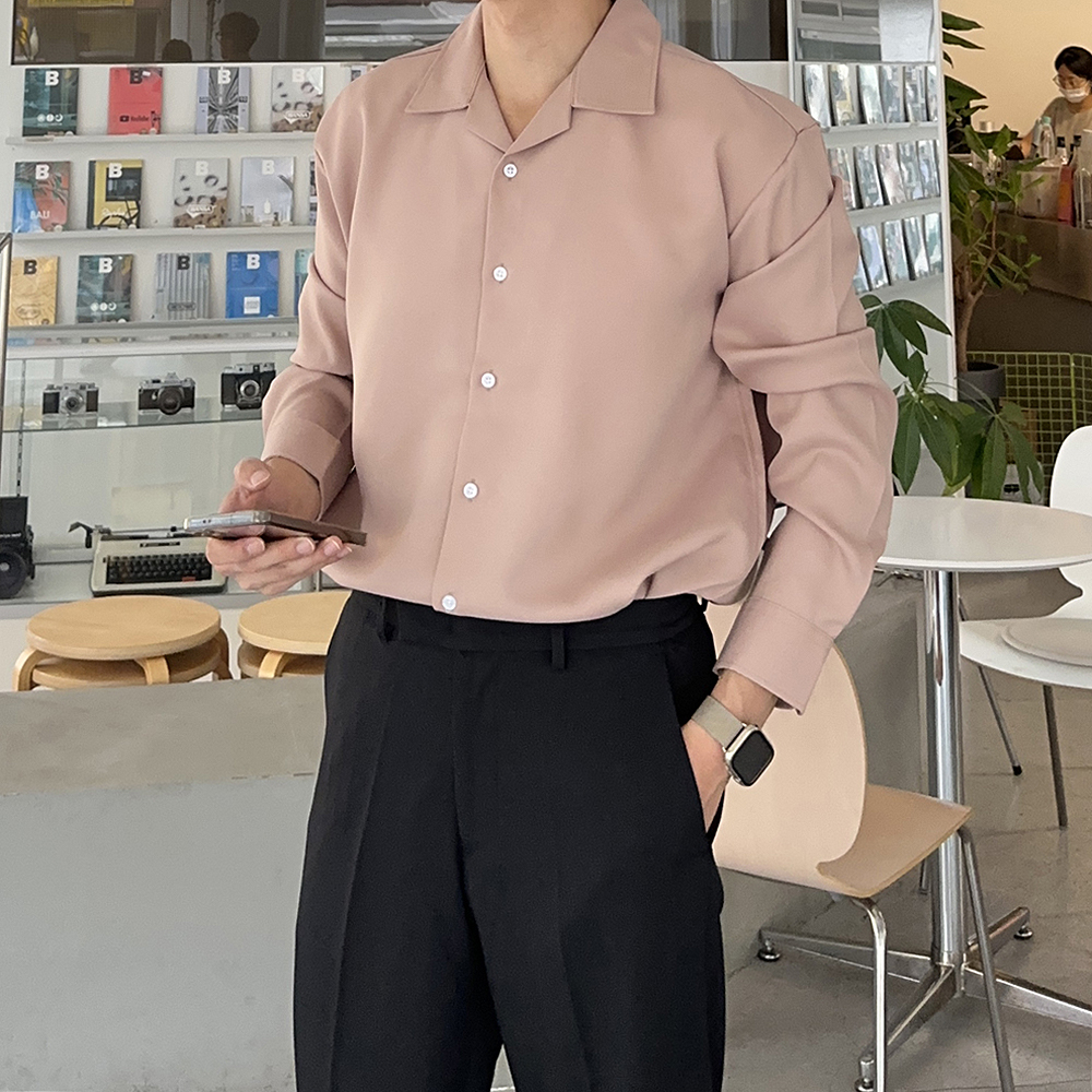 남자 셔츠 오버핏 봄 가을 흰색 남방 남자 와이 셔츠 - 상세 이미지 2