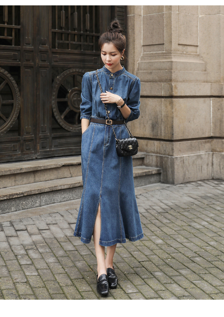 칠부소매  데님원피스 청원피스 워싱진  머메이드 원피스 가을 봄
