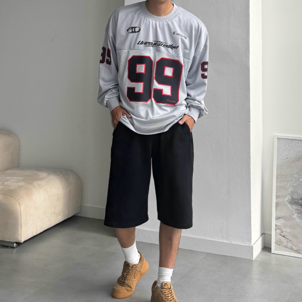 남자 더렌 박스 오버핏 99 매쉬 져지 럭비 맨투맨 티셔츠 이미지 8
