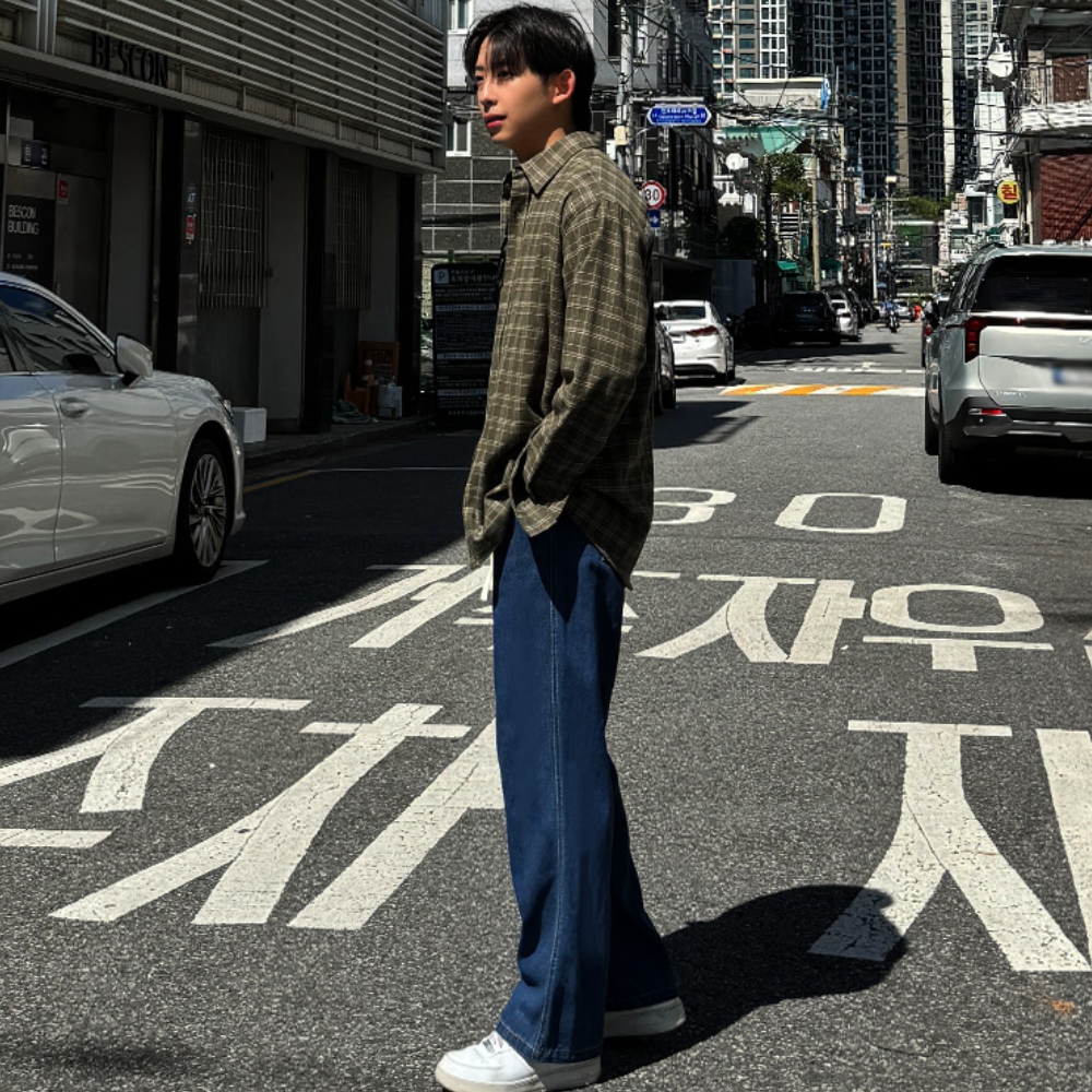 남자 봄 가을 데님 팬츠 세미와이드 팬츠 올밴딩 바지 1+1 추천