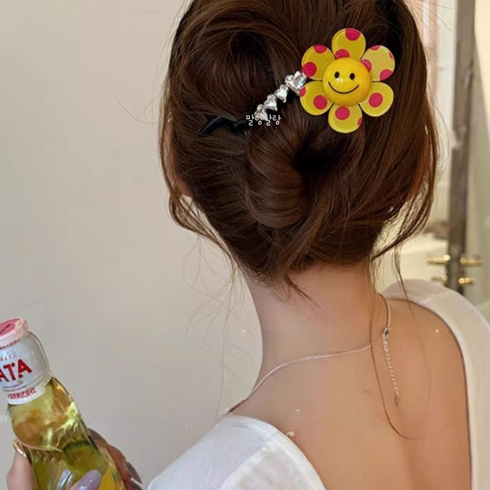 도트 플라워 큐빅 헤어집게핀 귀여운 올림머리핀 - 상세 이미지 2