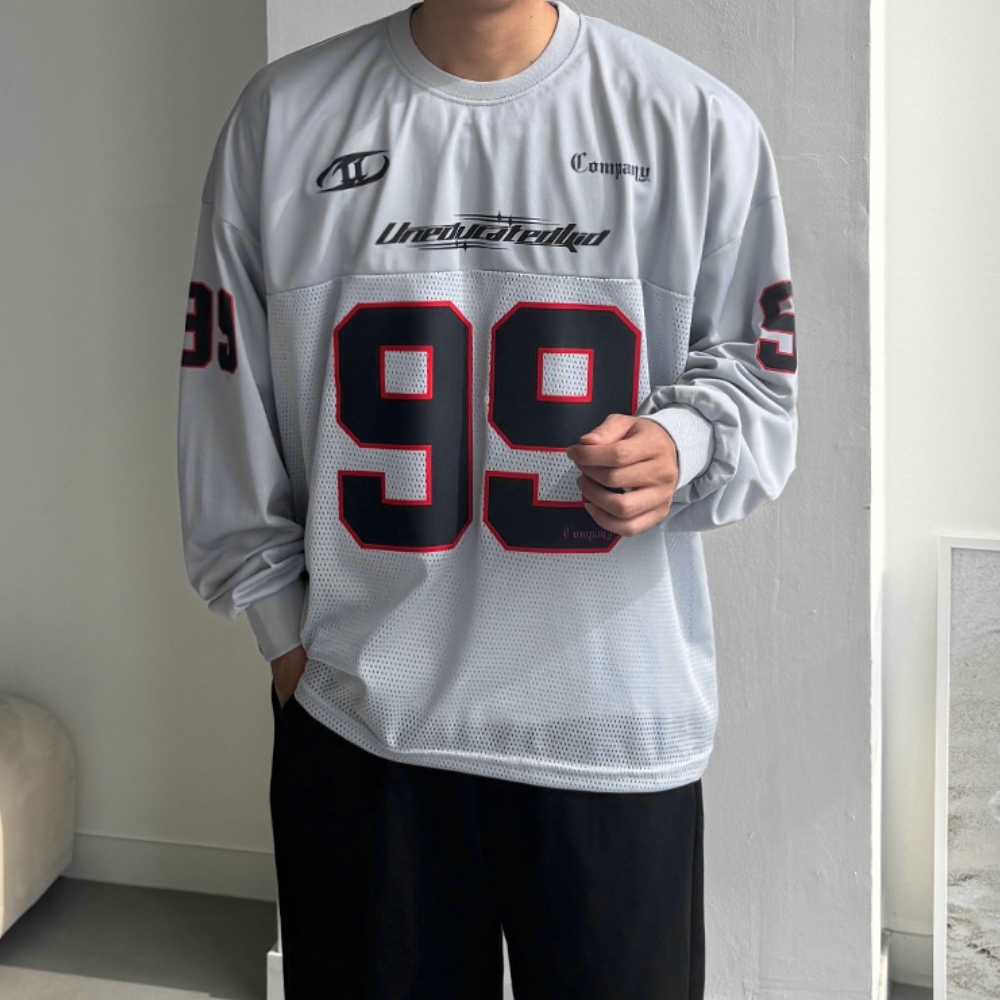 남자 더렌 박스 오버핏 99 매쉬 져지 럭비 맨투맨 티셔츠 - 상세 이미지 2