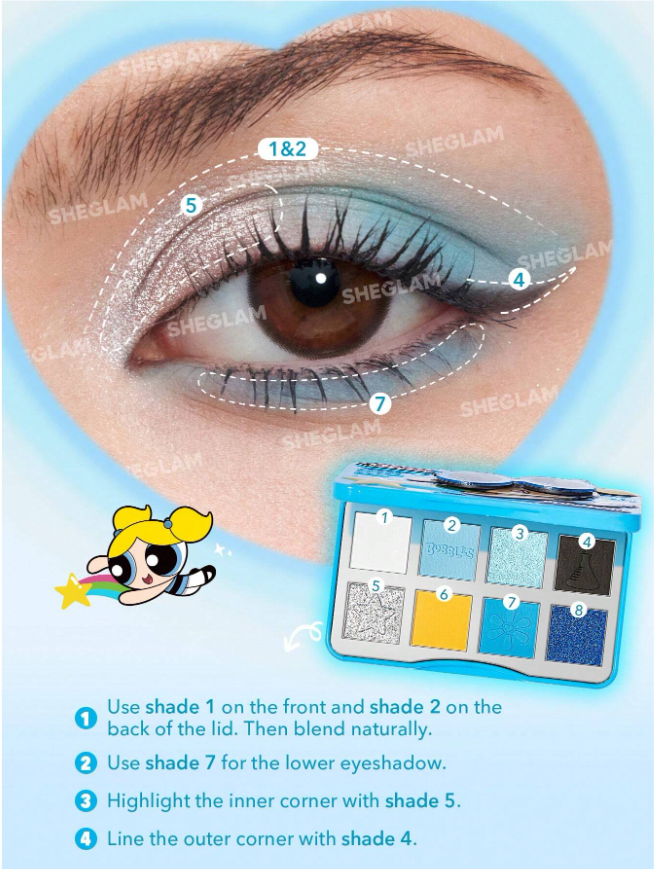 쉬글램 파워퍼프걸 콜라보 섀도우 팔레트 발색력좋은 블루섀도우 sheglam 이미지 7